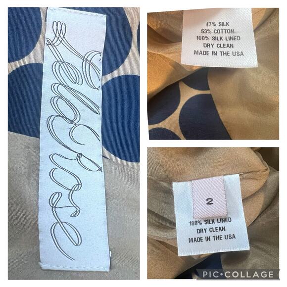 Lela Rose Tan Navy Polka Dot Sheath Dress Size 2 Drop Waist Classic Preppy Silk - Picture 10 of 13